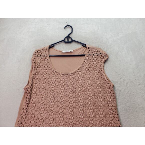 Sans Souci Crop Blouse Top Women's L Clay Metallic Crochet Sleeveless Round Neck - Picture 3 of 7